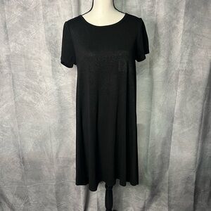 LuLaRoe Carly Elegant Black & Glitter Short Sleeve Swing Dress with High-Low Hem